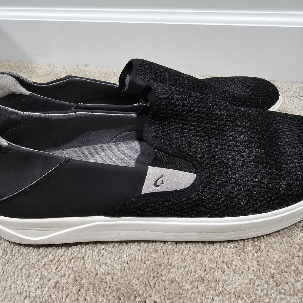 OluKai Black Slip-On Loafers